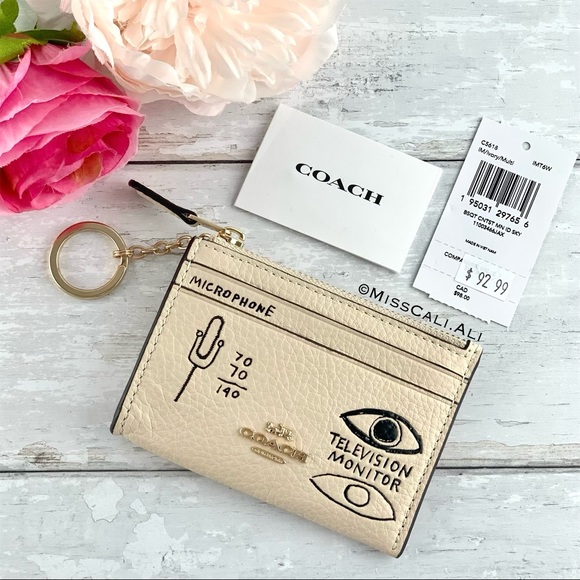 NWT COACH X Jean Michel Basquiat Mini Skinny ID Case Bag Keychain - Picture 10 of 16